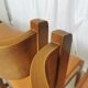 Lot de 4 chaises de salle à manger vintage / design sculptural en bois des années 70, cuir marron