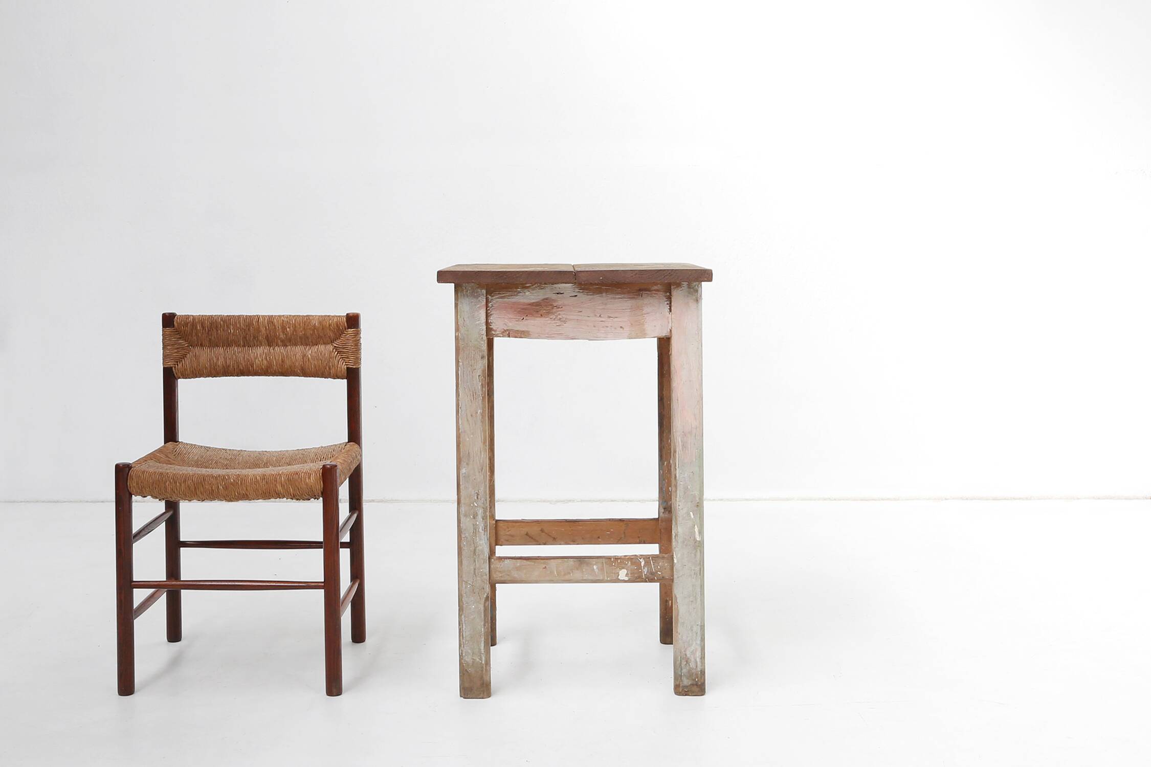 Industrial console table with patinated colorful paint, Belgium ca. 1950