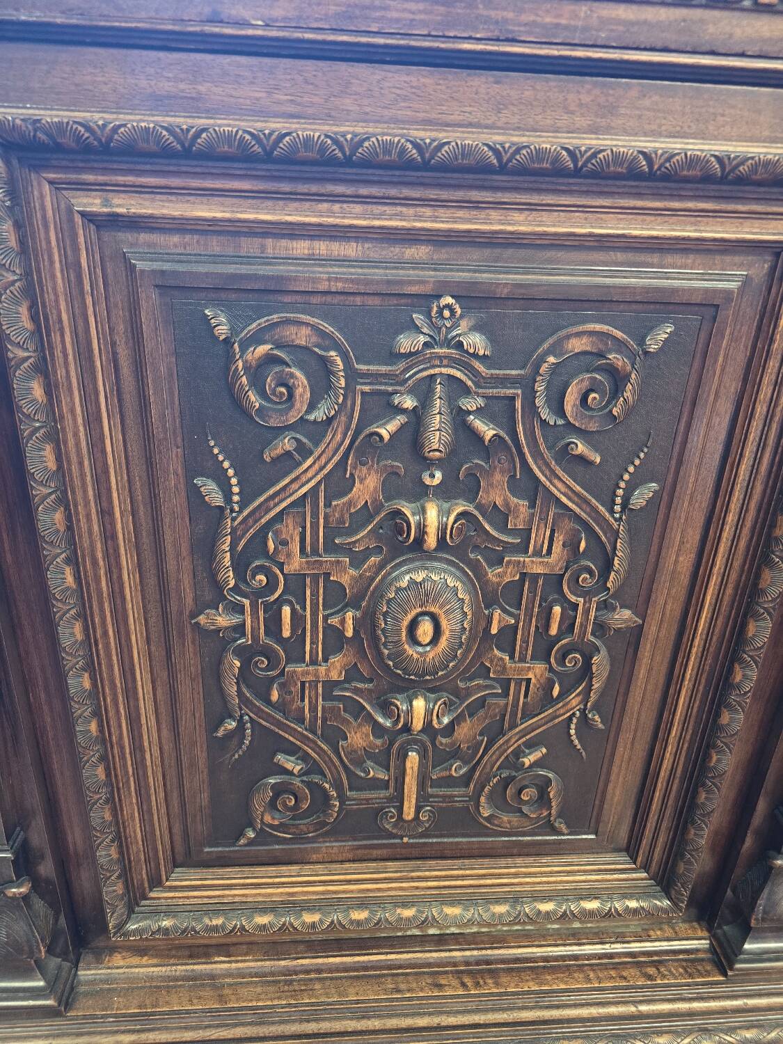 Renaissance style 2-door walnut sideboard