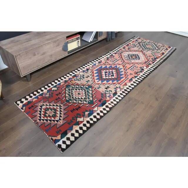1970s Turkish Oushak Handmade Wool Cotton Orange Runner Rug 93x305