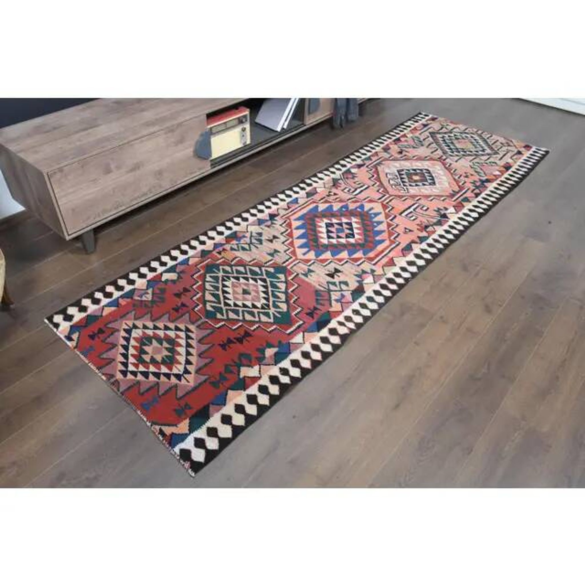 1970s Turkish Oushak Handmade Wool Cotton Orange Runner Rug 93x305