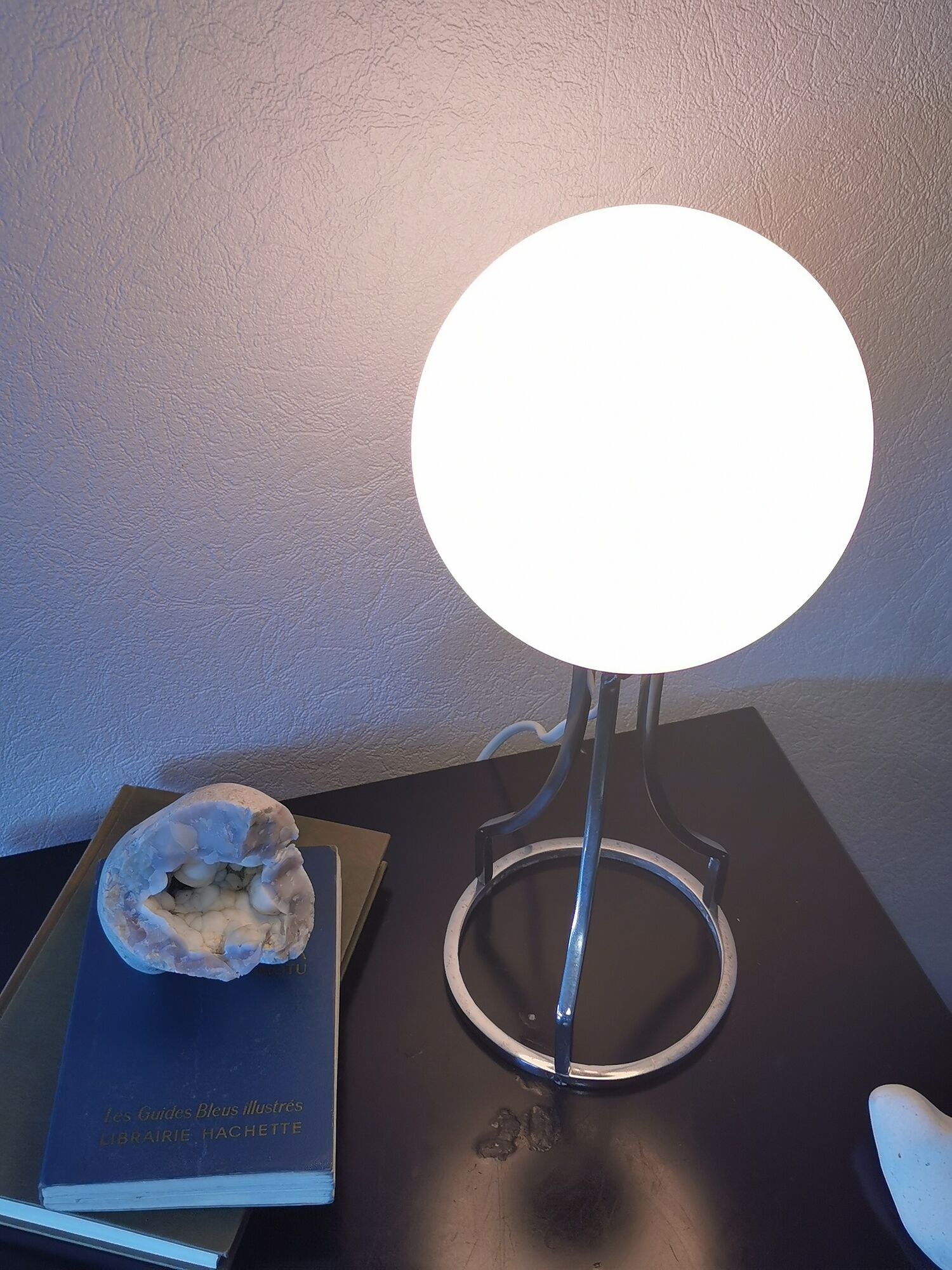Lamp sphere of frosted glass, chrome steel, art deco, 1950