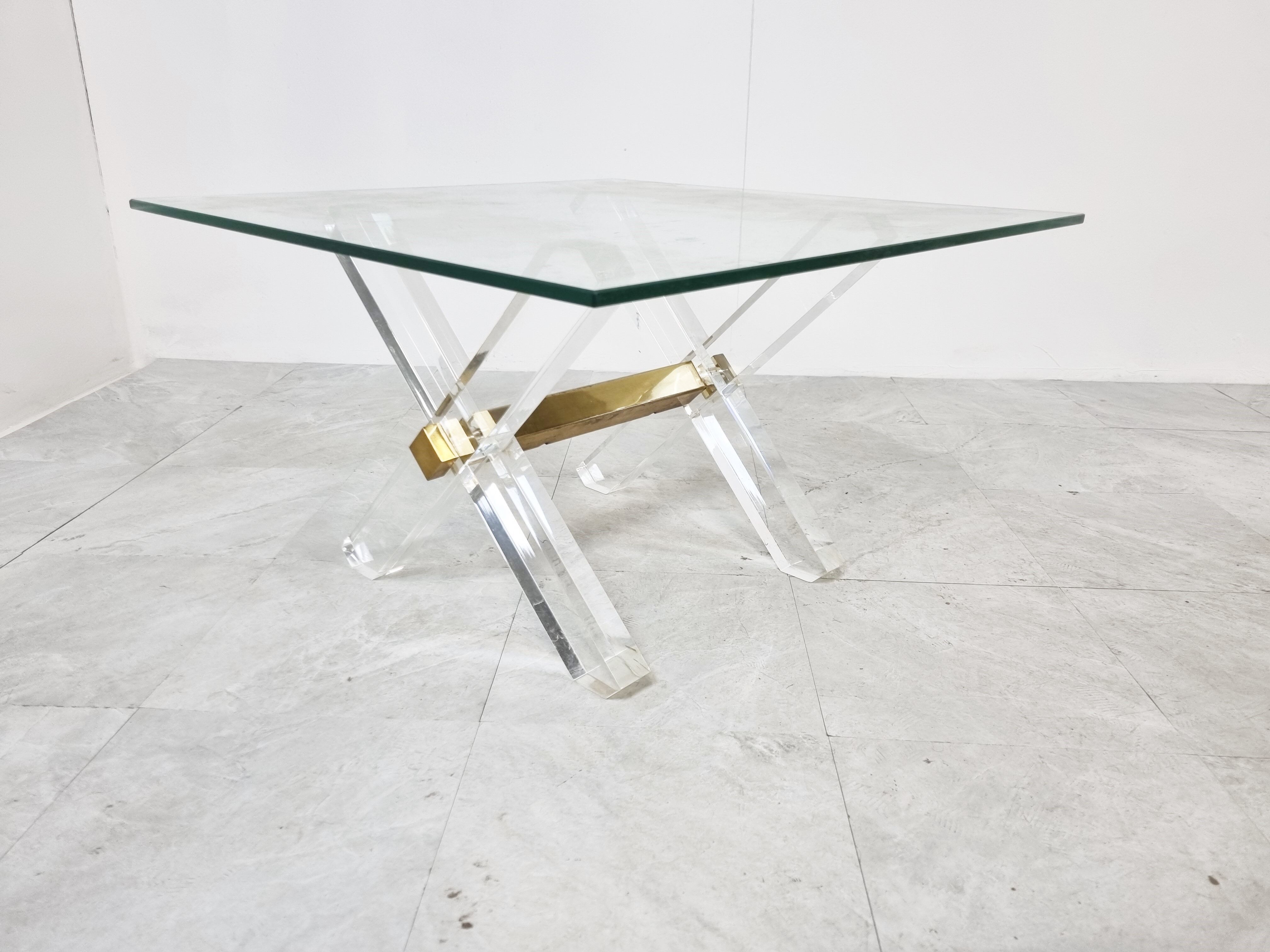 Brass and lucite coffee table, 1970s
