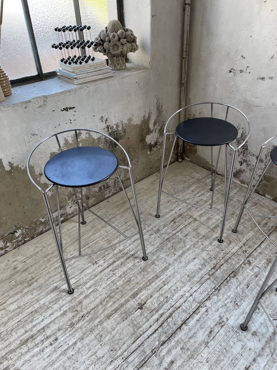Set of 5 high stools "silver moon" Pascal Mourgue