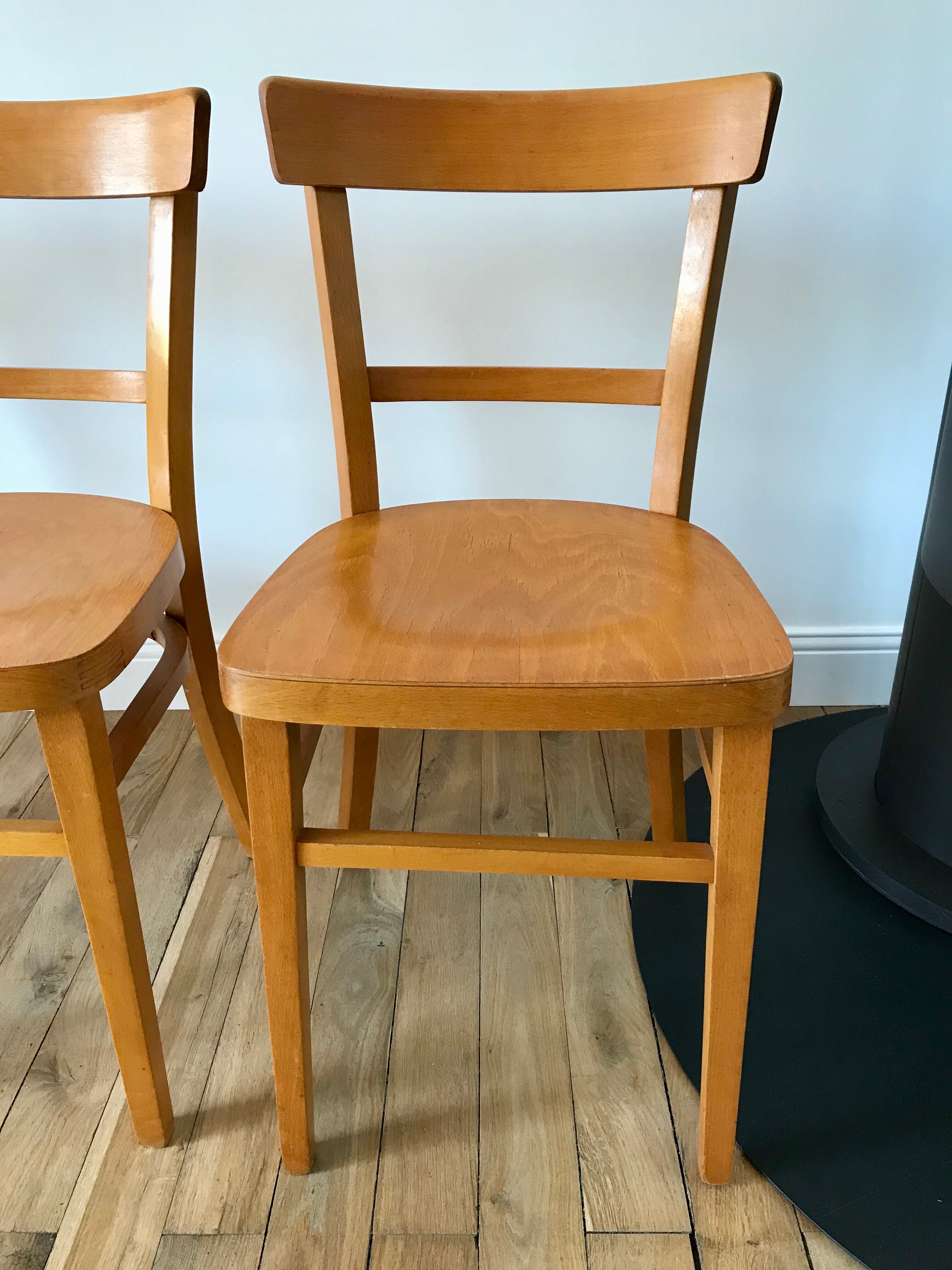 set of 4 Thonet bistro chairs in curved wood honey Mid-Century 50s