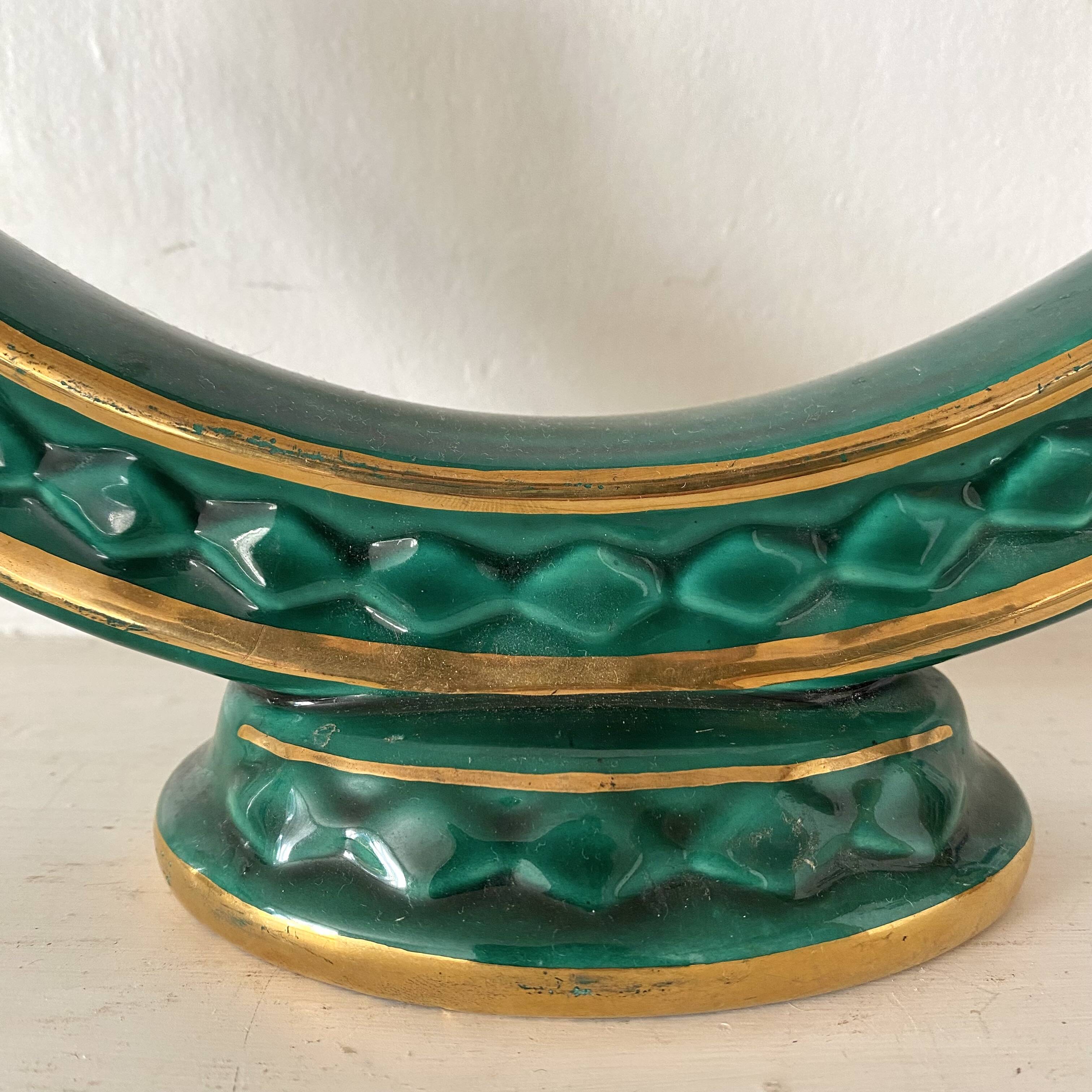 Bougeoir double art déco vert et or