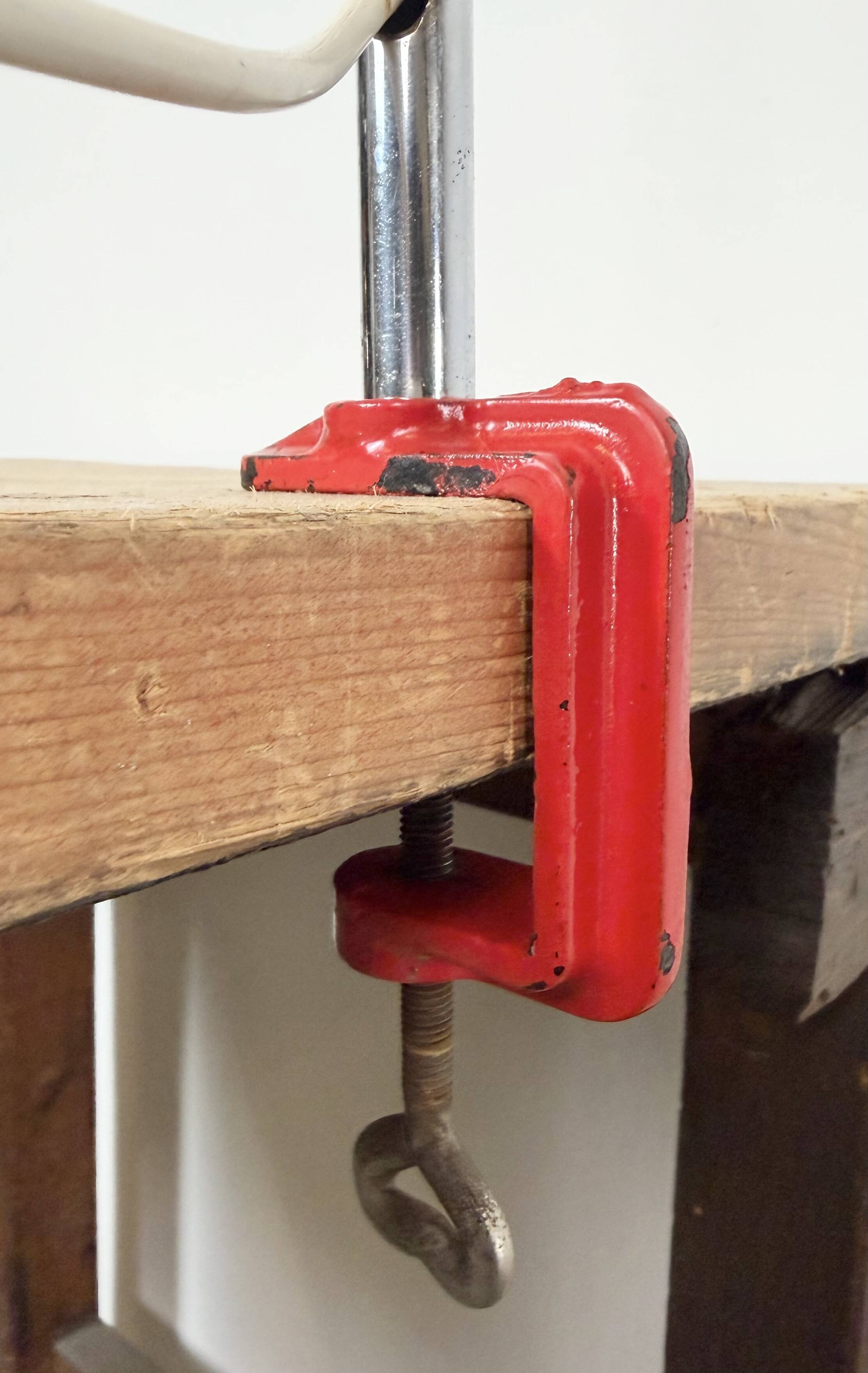 Large Red Industrial German Workshop Table Lamp from Helo Leuchten, 1950s