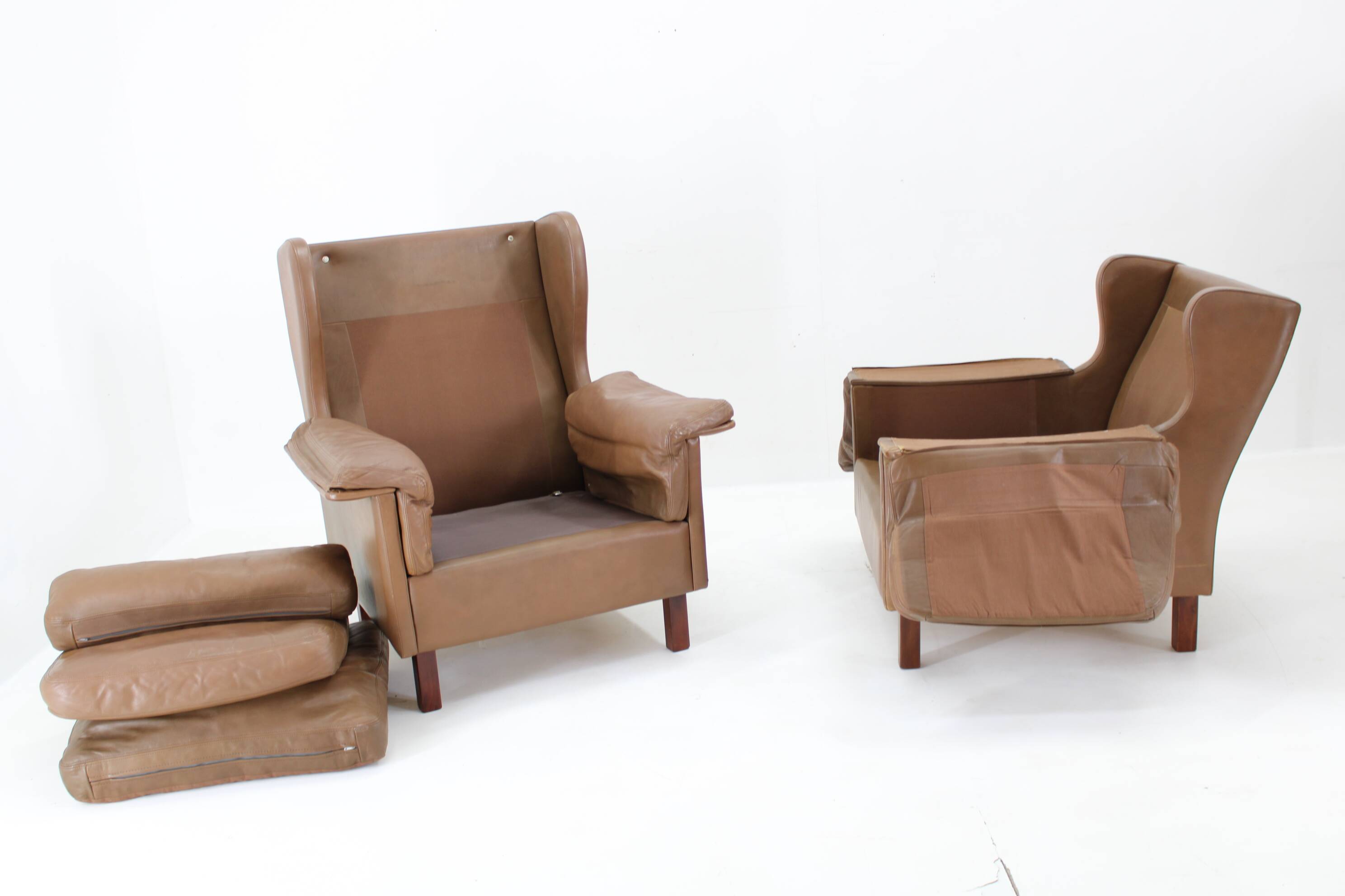 1970s Pair of Brown Leather Armchairs, Denmark