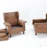 1970s Pair of Brown Leather Armchairs, Denmark