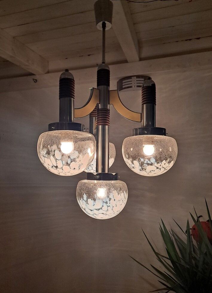 Large Italian Mid Century  Chandelier Pendant Murano Glass