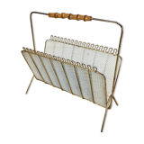 Magazine rack perforated sheet metal and bamboo, 50s