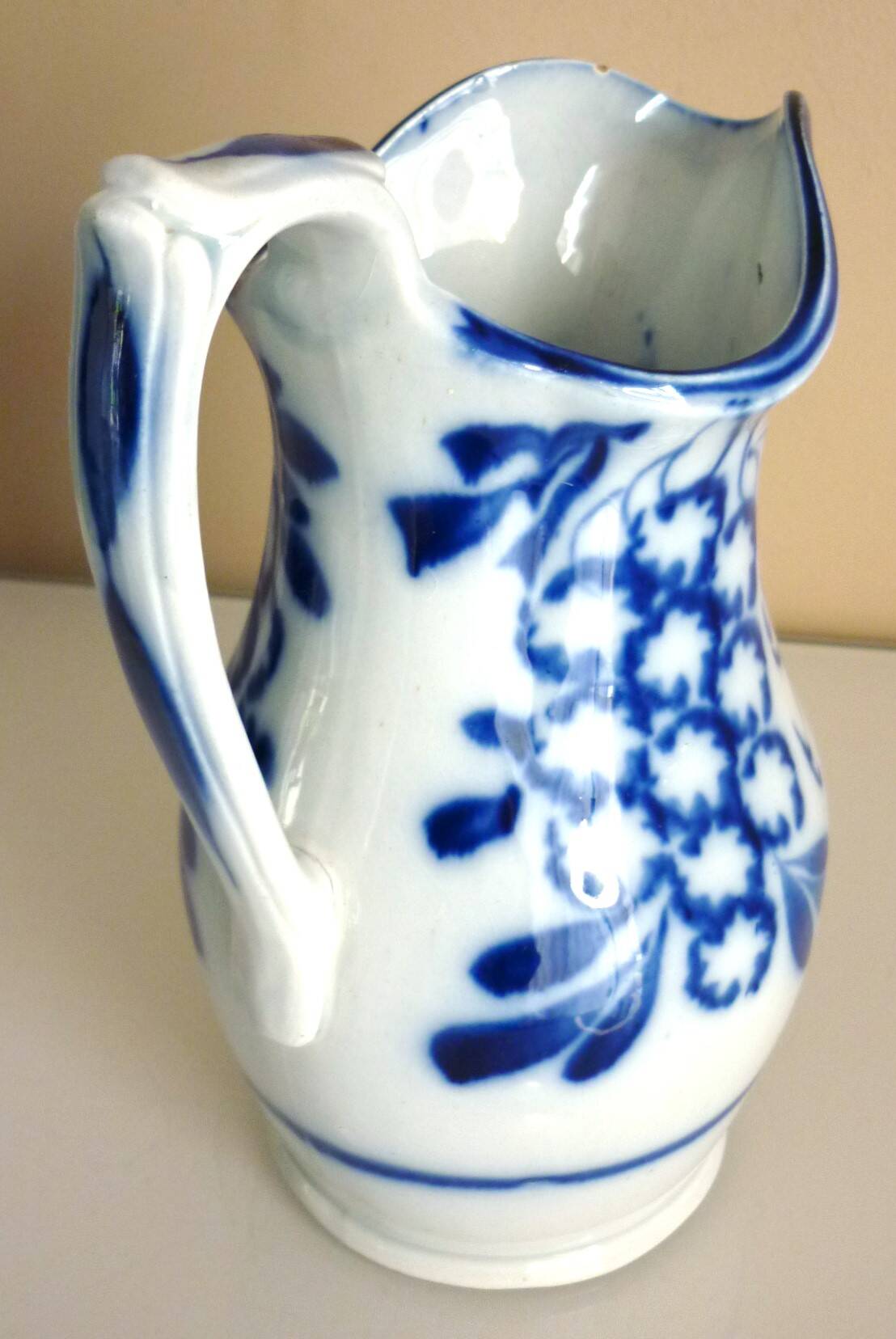 Carafe, antique jug, porcelain with stylised cobalt blue decorations, Art Deco.