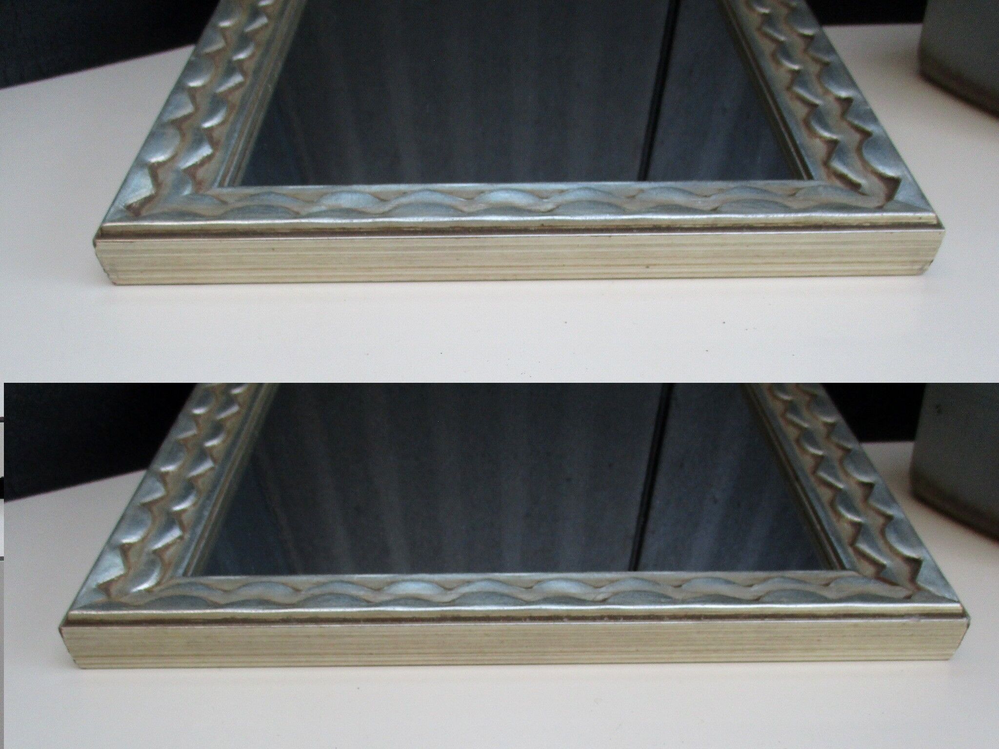 Mirror framing silver carved wood