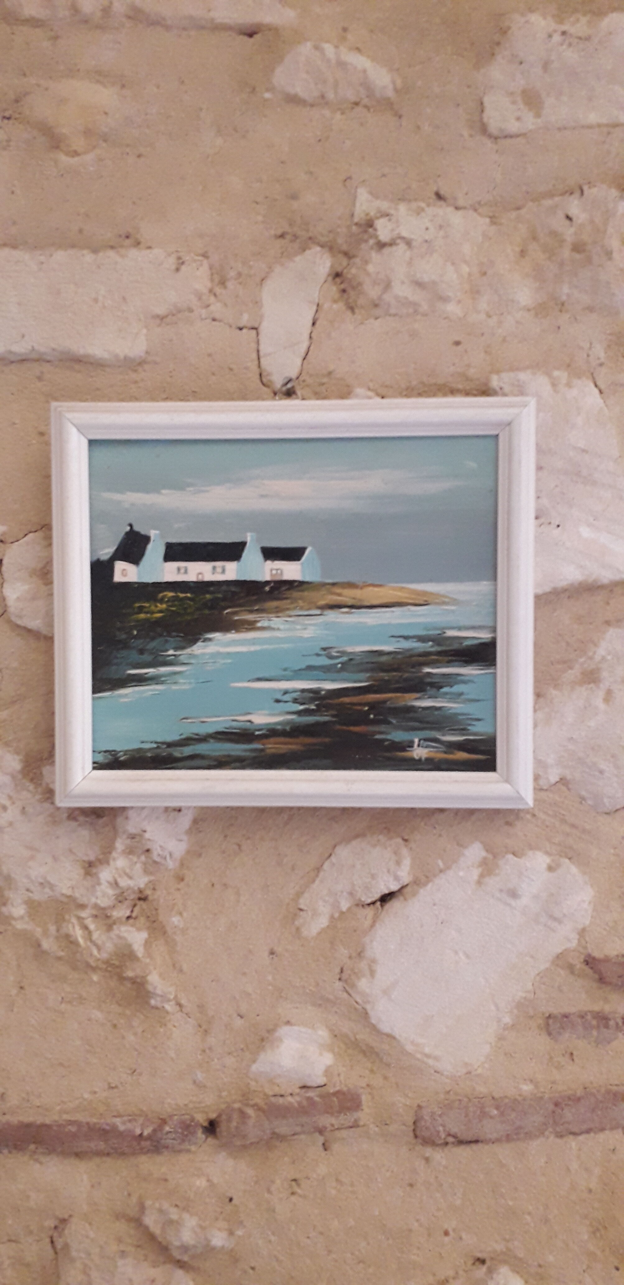 Painting signed oil painting of a seaside landscape
