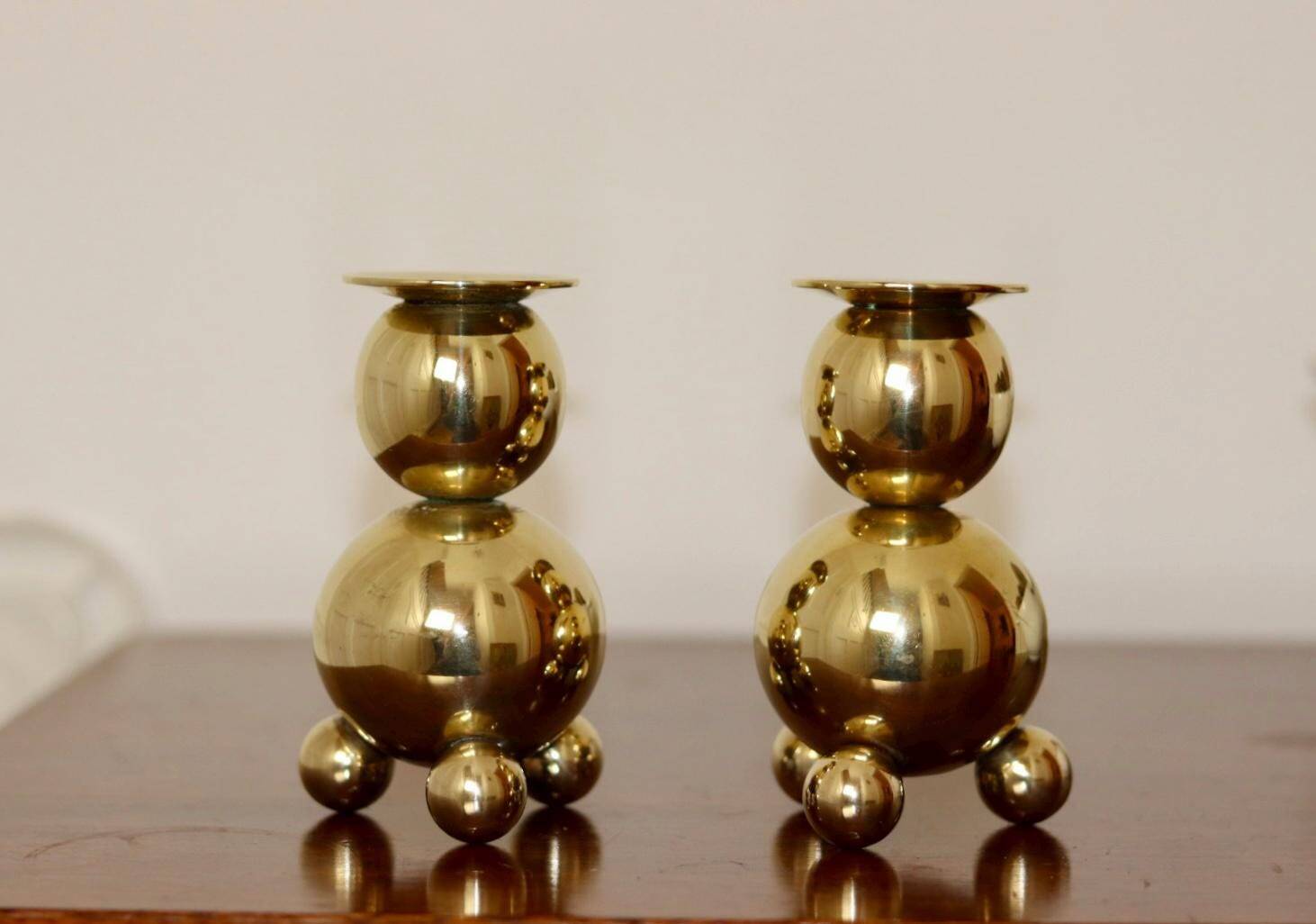 Pair of Swedish brass candlesticks from the mid-century by Gusum.