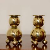 Pair of Mid-Century Swedish Brass Candle Holders By Gusum