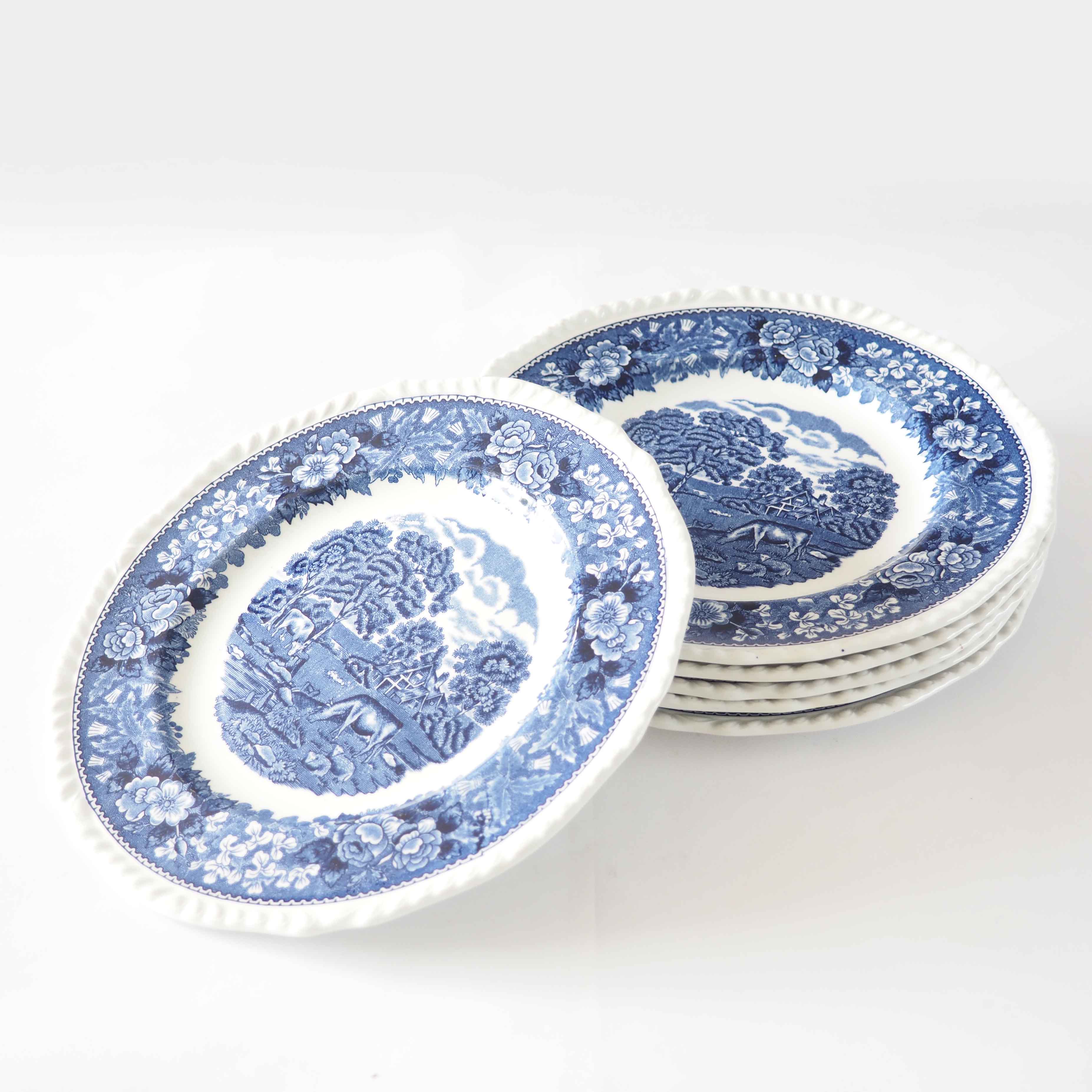 6 English plates country décor