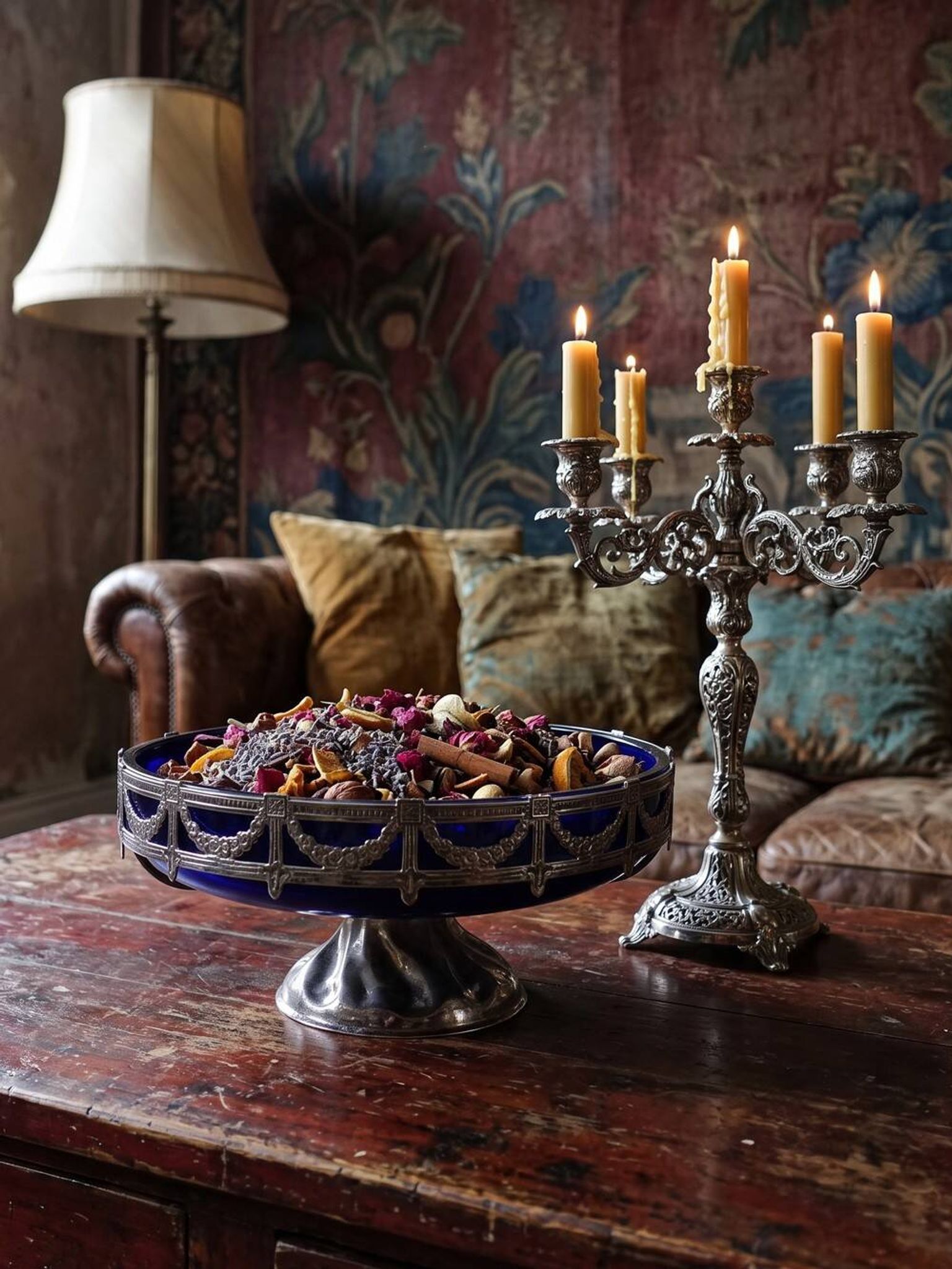 Antique cobalt glass and silver-plated metal bowl, Louis XVI style, circa 1900-1920.