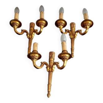 3 golden bronze wall lights