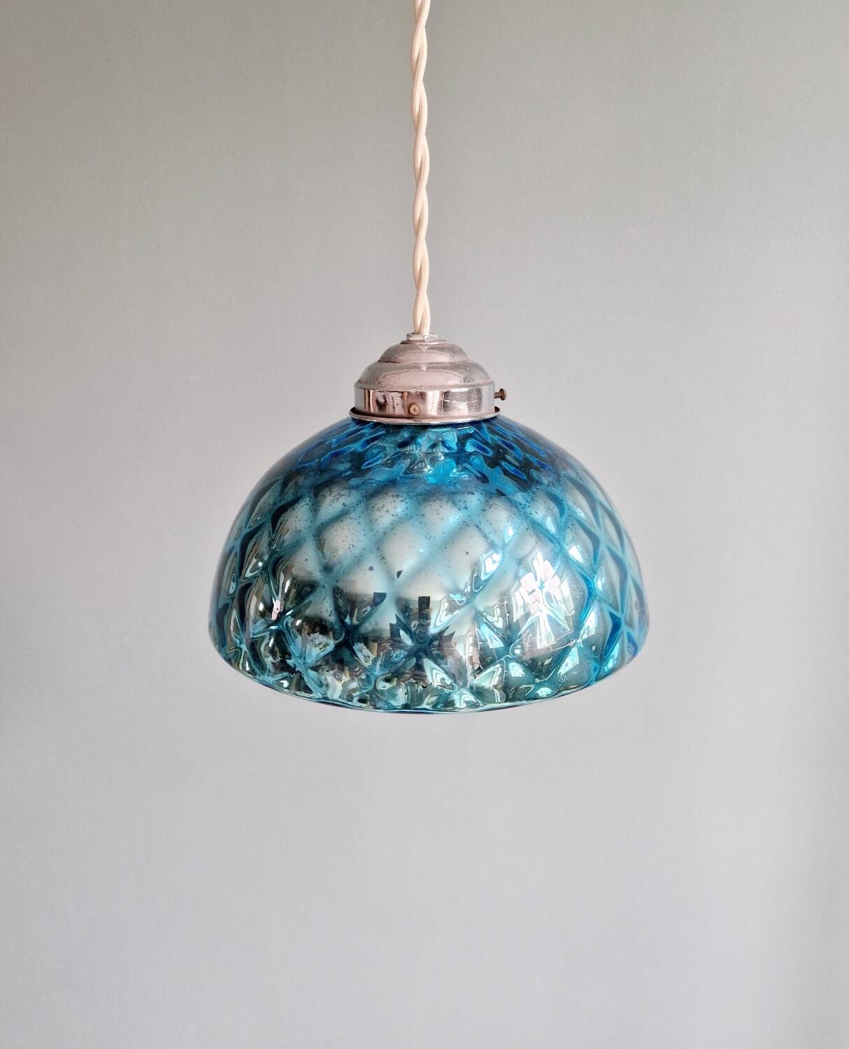 Blue glass églomisé pendant light, 1920s