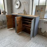 Factory blue patinated workshop furniture