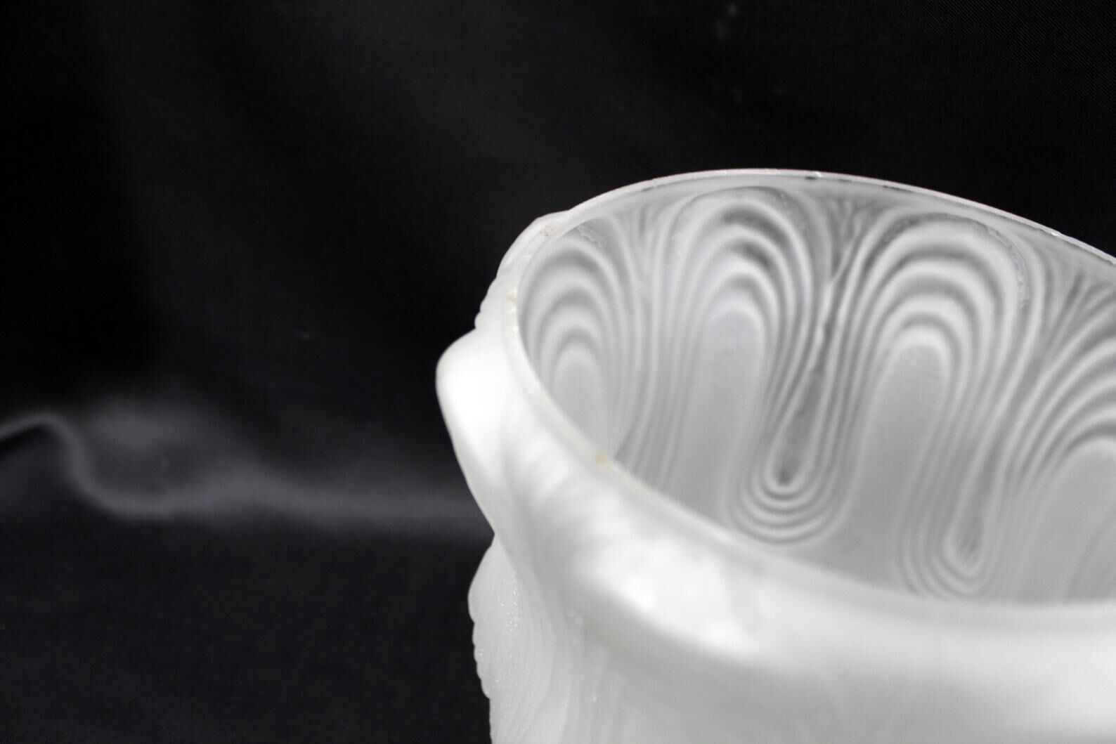 Art deco, vintage frosted white glass globe, swirl design light shade