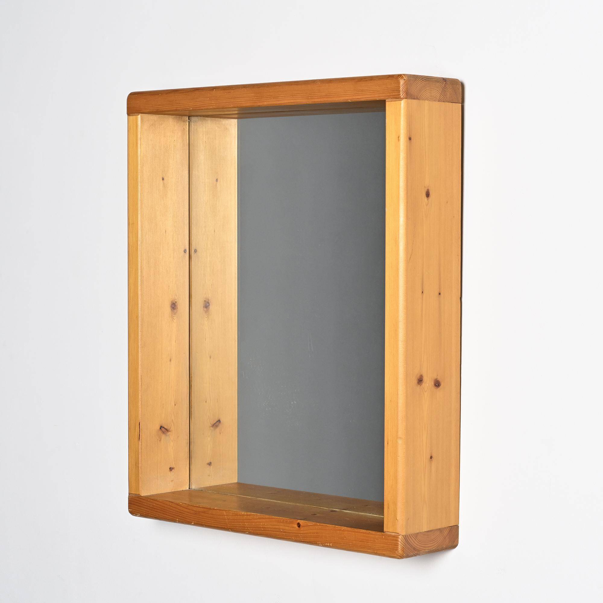Solid pine mirror, Les Arcs, France, circa 1970