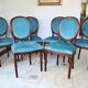 6 walnut and velvet medallion chairs, Louis XVI style