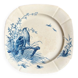 Blue ironstone plate from Gien, "Birds" service, circa 1870, no. 3.