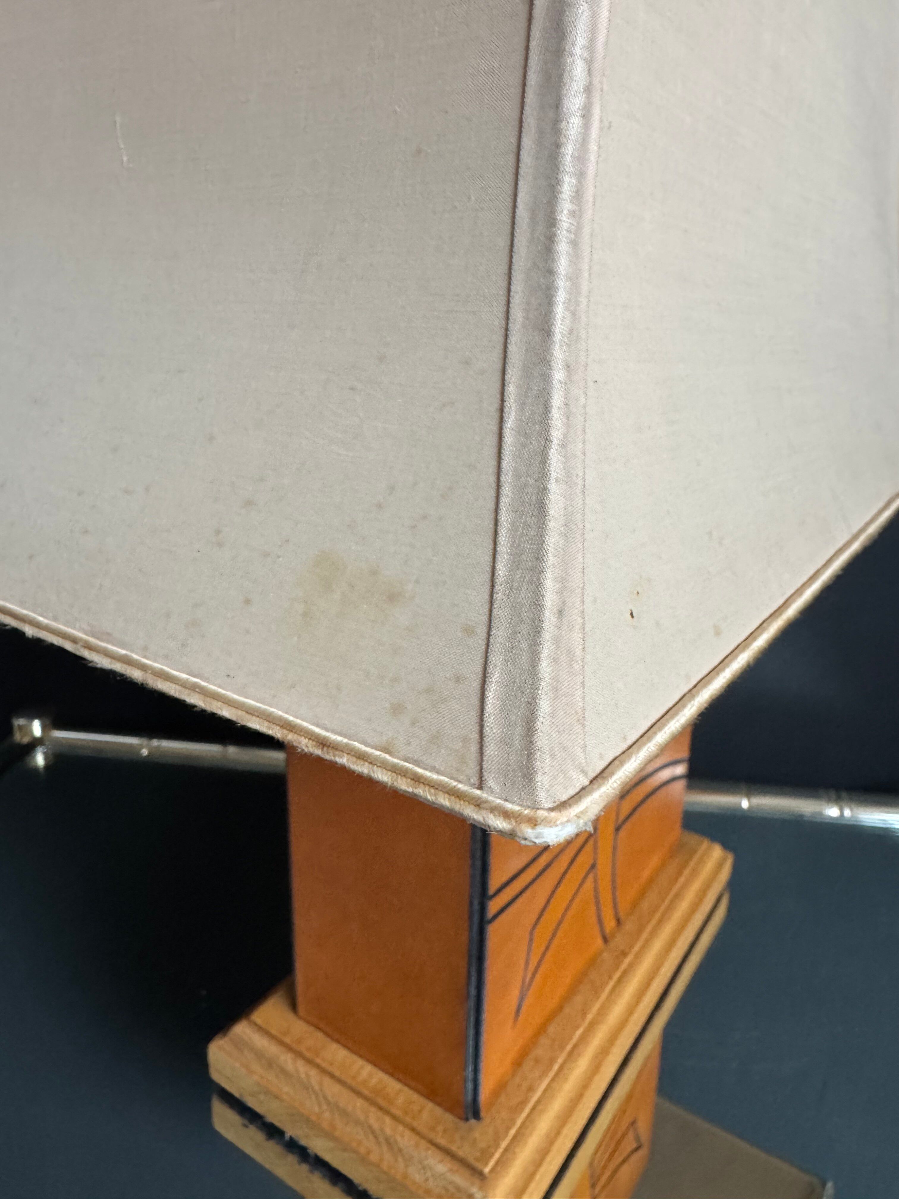 70s leather and wood pagoda lamps