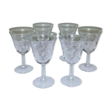 6 glasses with liqueur or aperitif glass decorated with engraved ears