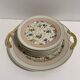 Dessert service, cake service, flowers and gilding, 6 plates and a vintage pie dish.