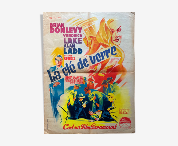 Affiche cinéma "La Clé de verre" Veronica Lake, Alan Ladd 60x80cm 1942