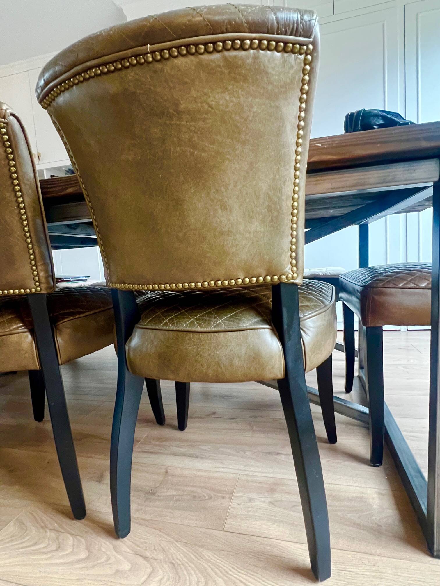 Set of 4 leather Chesterfield dining chairs