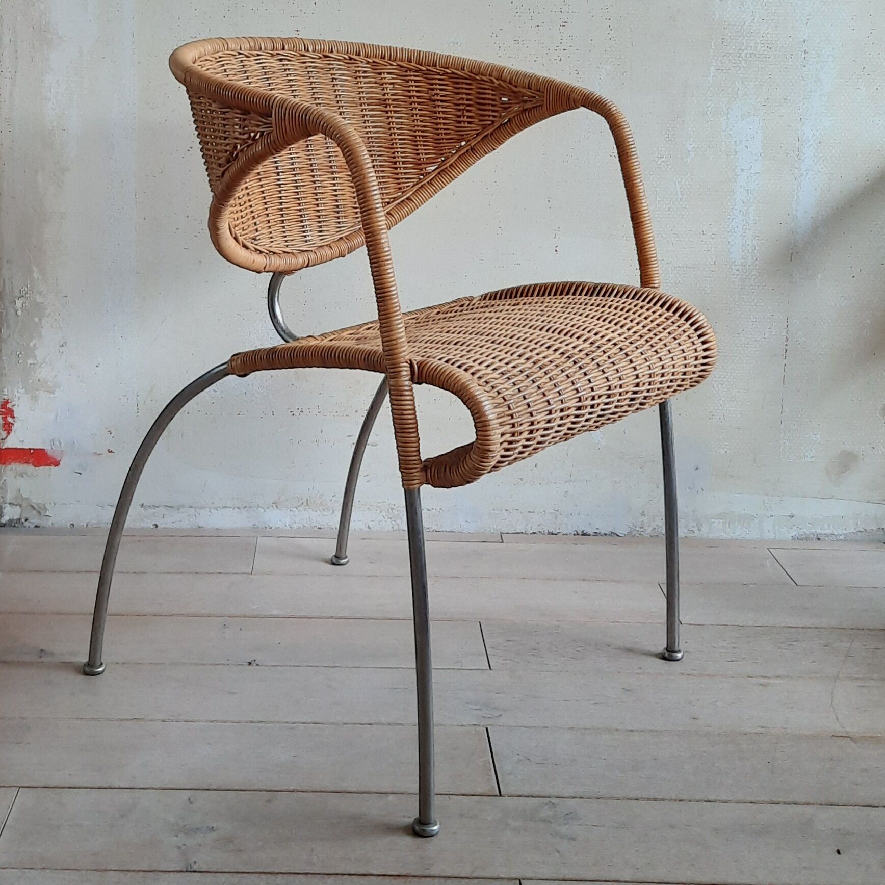 Rattan Design Chair with Metal Frame, 1980s/1990s