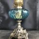 Regulated kerosene lamp foot baroque style blue glass bowl