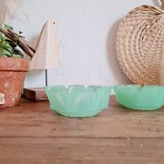 Duo of two candle holders cups in green opaline of water