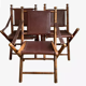 Set of three folding officer chairs wood and leather