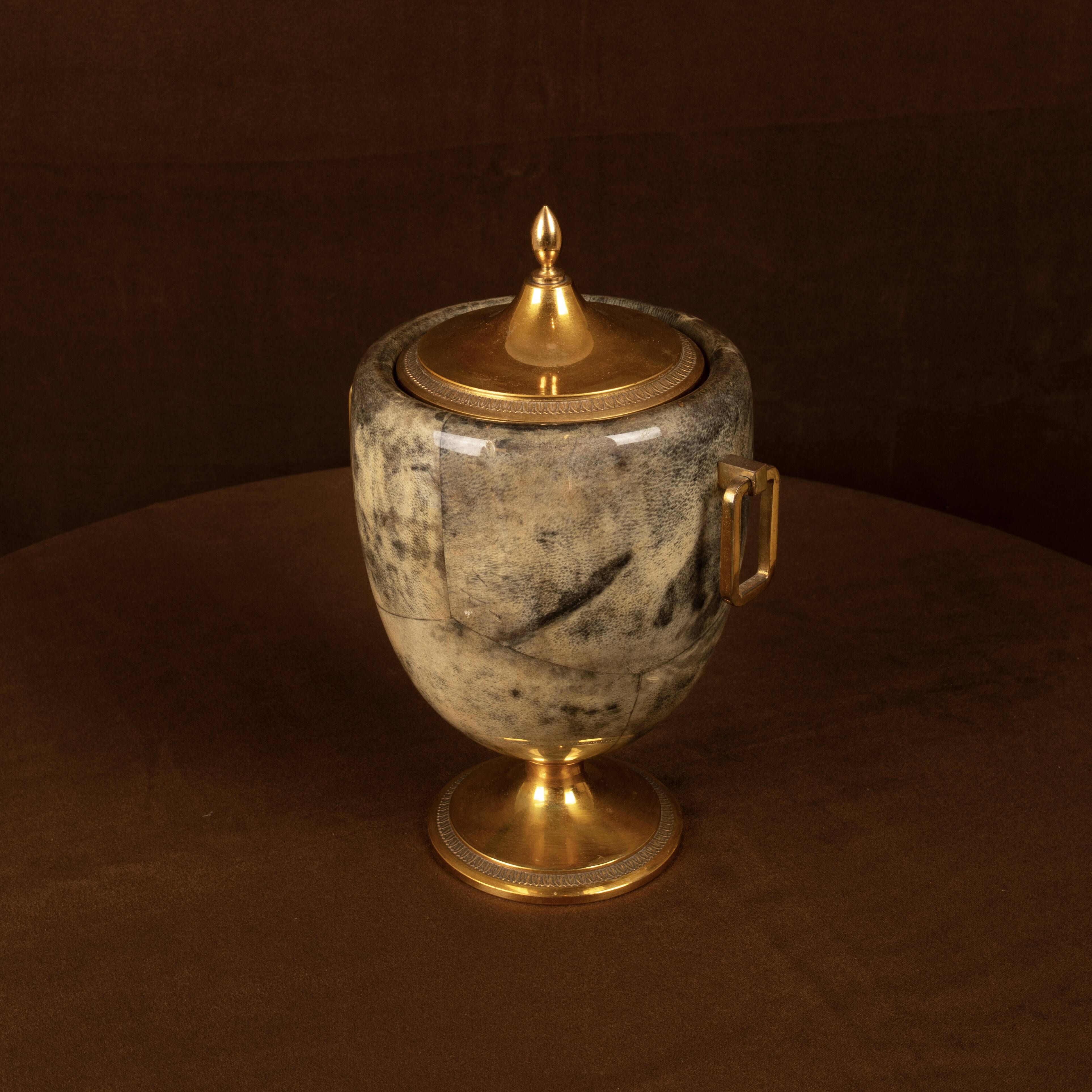 Macabo Grey Parchment & Brass Thermos Glacette, Cusano Milanino, Italy 1950