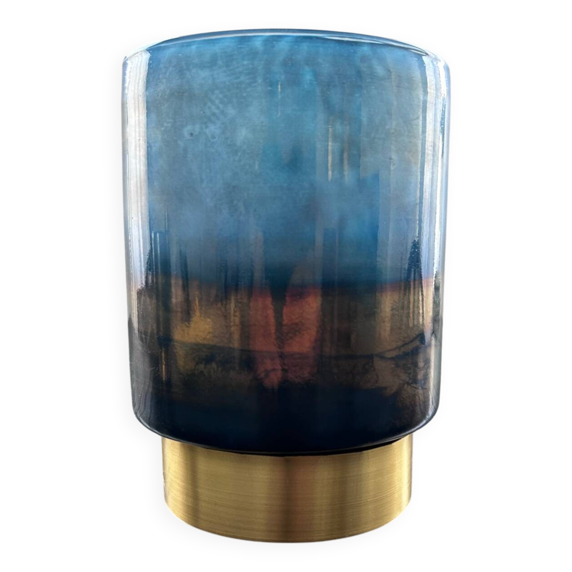Blue glass and brass tealight holder