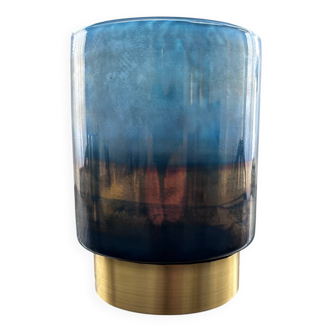 Photophore en verre bleu et laiton