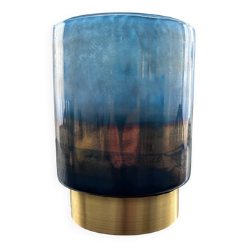 Blue glass and brass tealight holder
