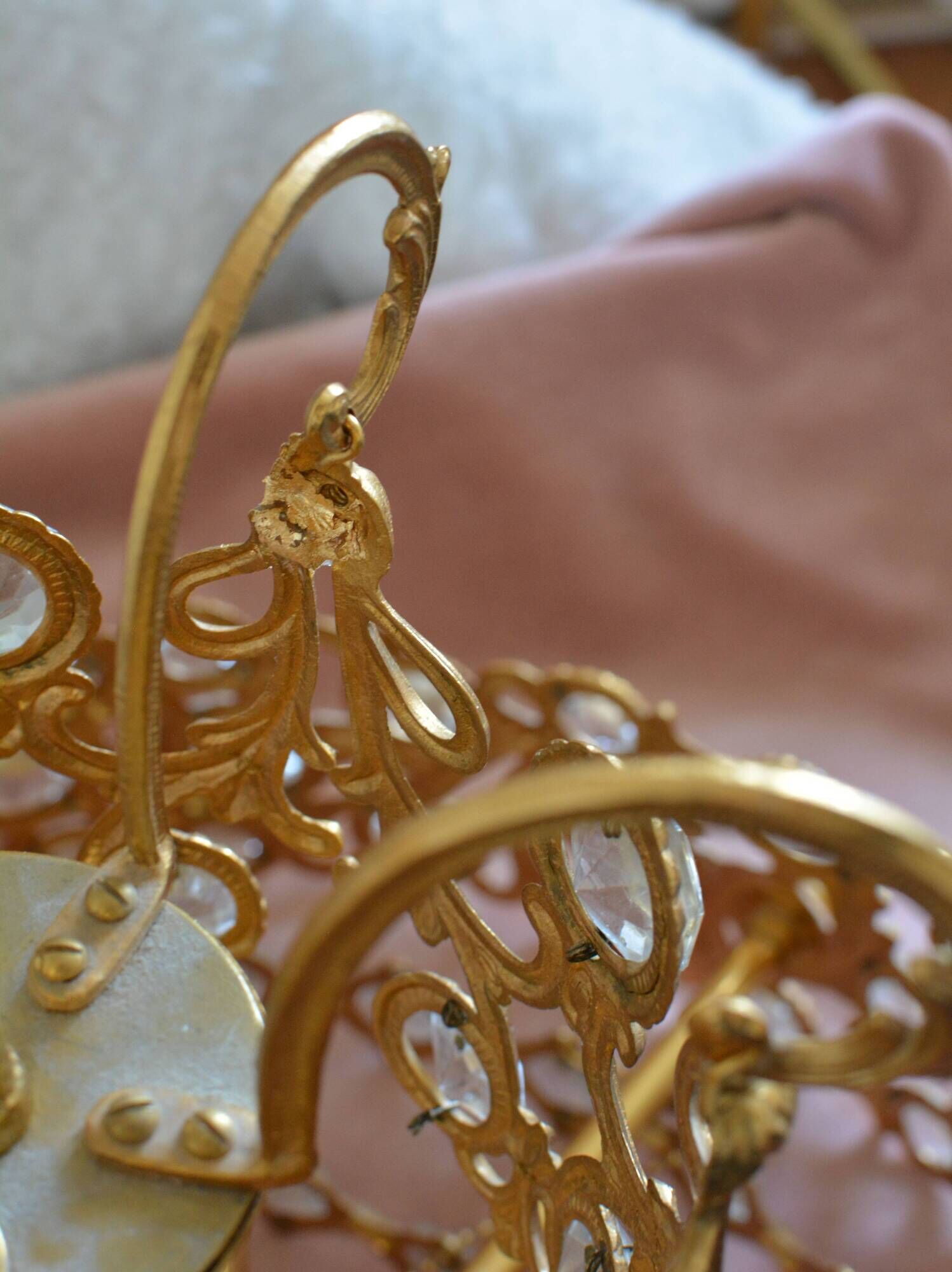 Brass and crystal chandelier plated with 24K gold PALWA, Germany, 1960s-70s.