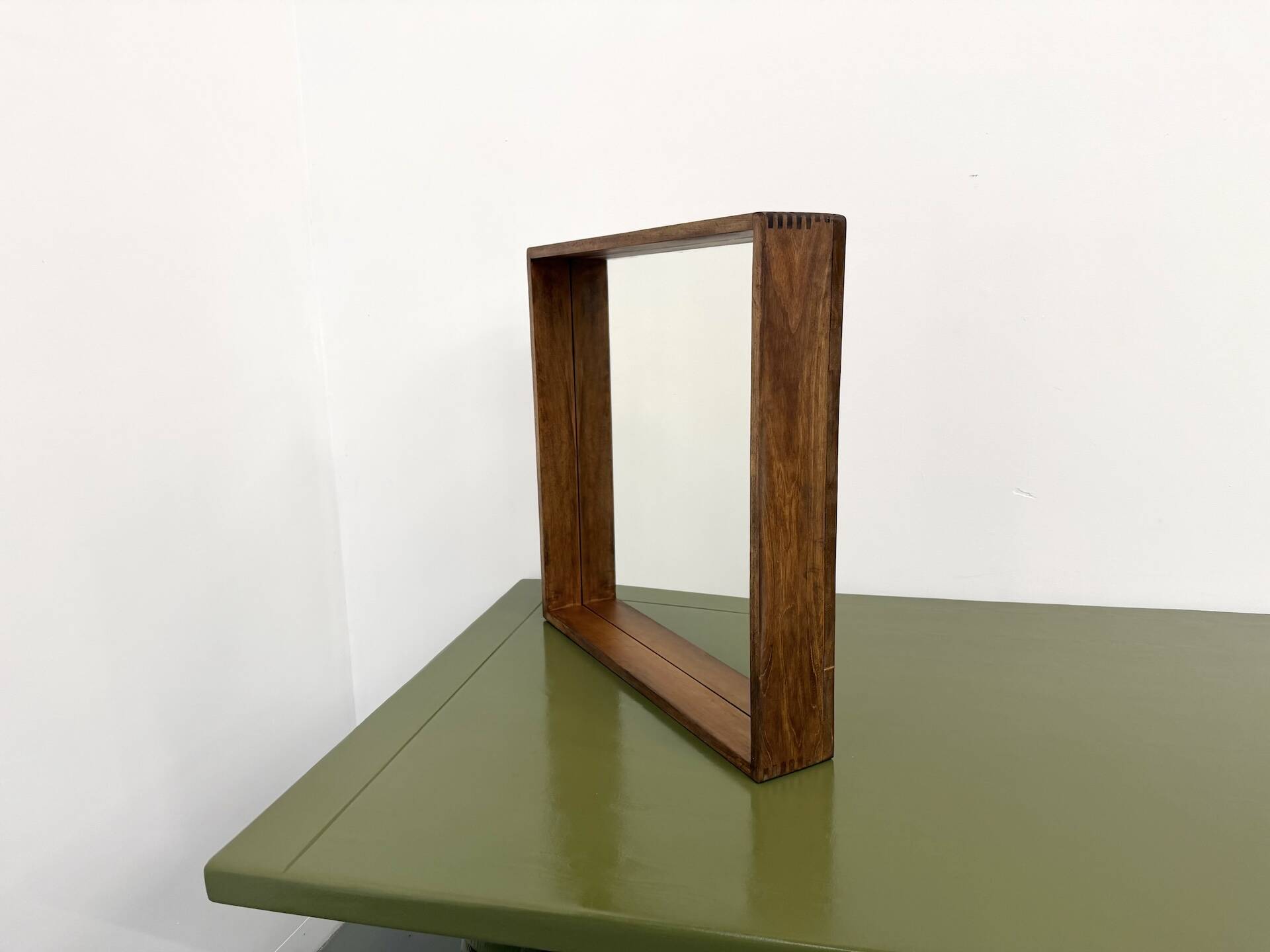 Square modernist wooden mirror — Scandinavian style, 1970s