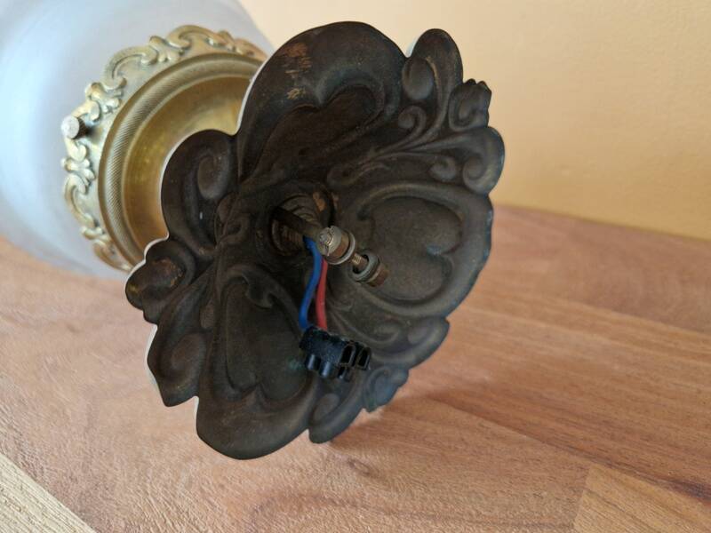 Gold metal ceiling light - Cut and satin glass globe - Louis XV style