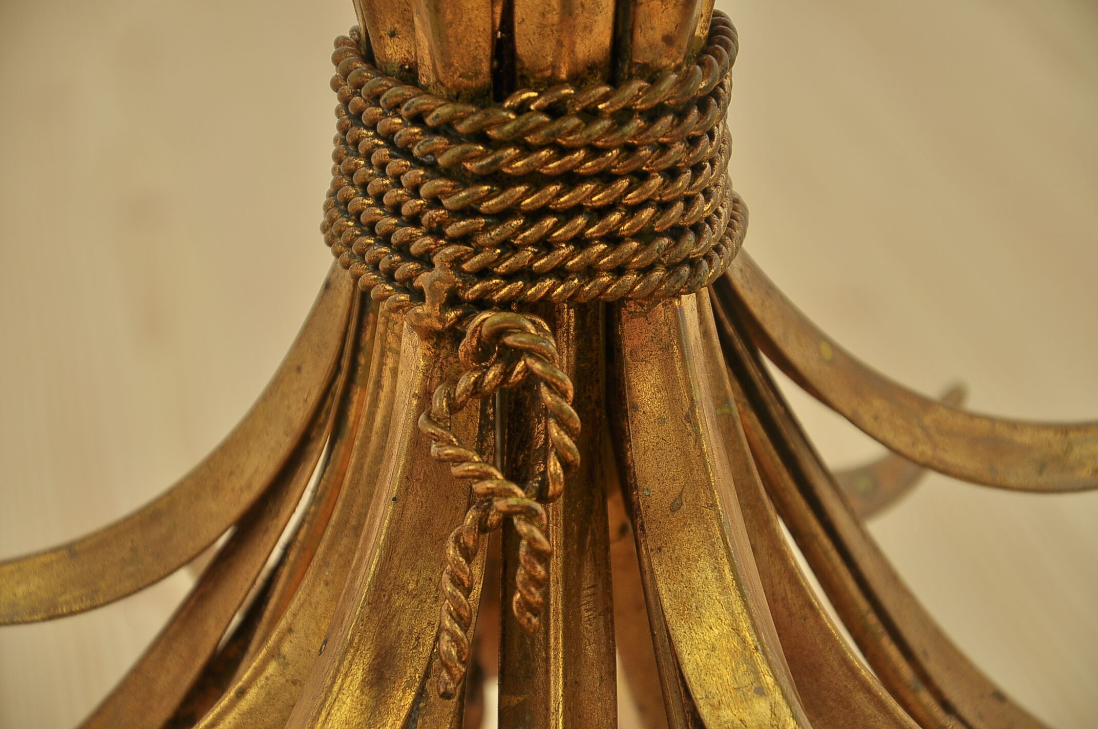 Hollywood Regency Coffee Table with Golden Wheat Frame, 1970s