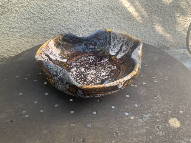 Flamed glazed ceramic bowl, original shape, vintage