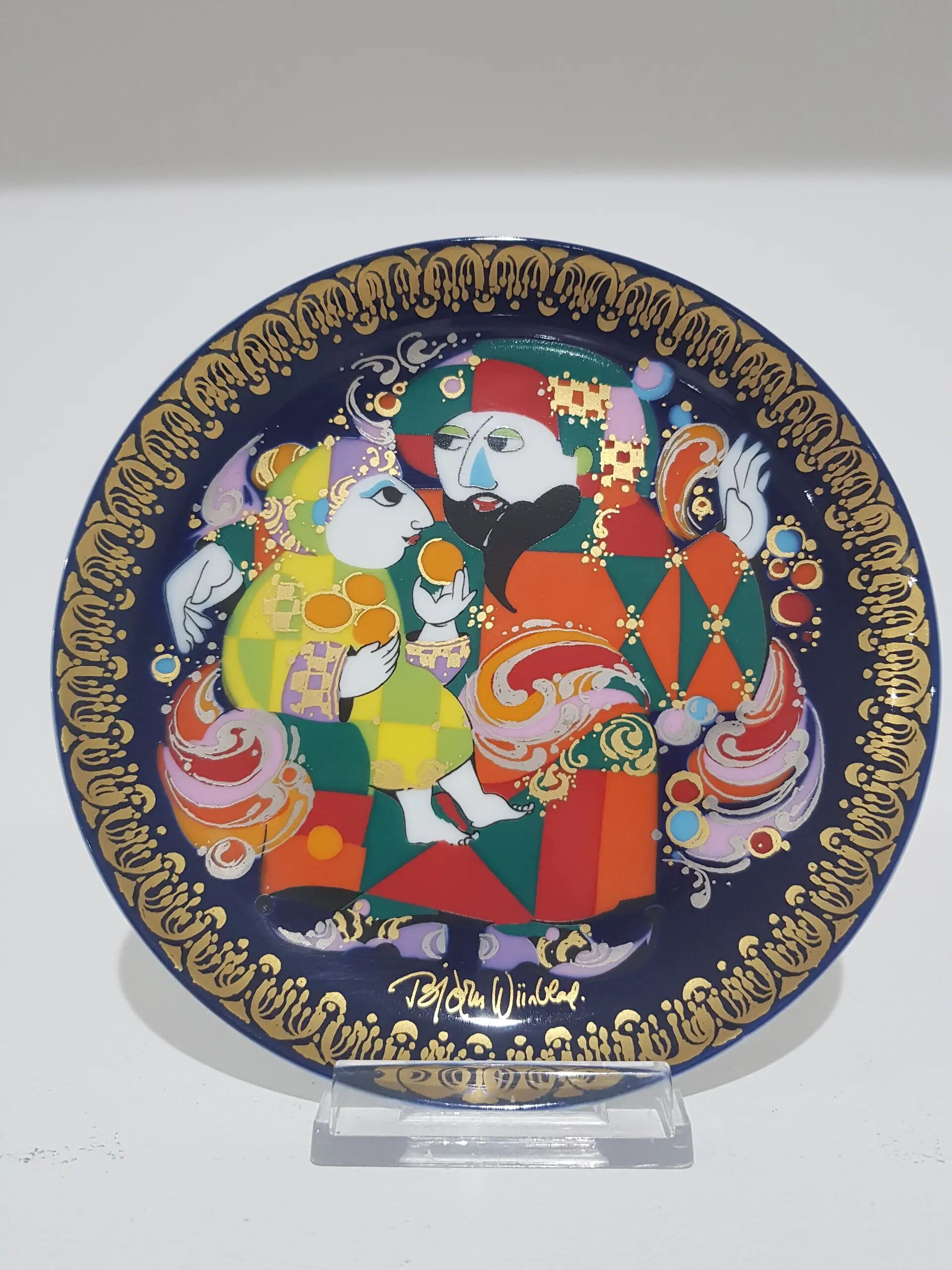 Aladdin plate, blue porcelain, by B. Wiinblad, Germany, 1980s