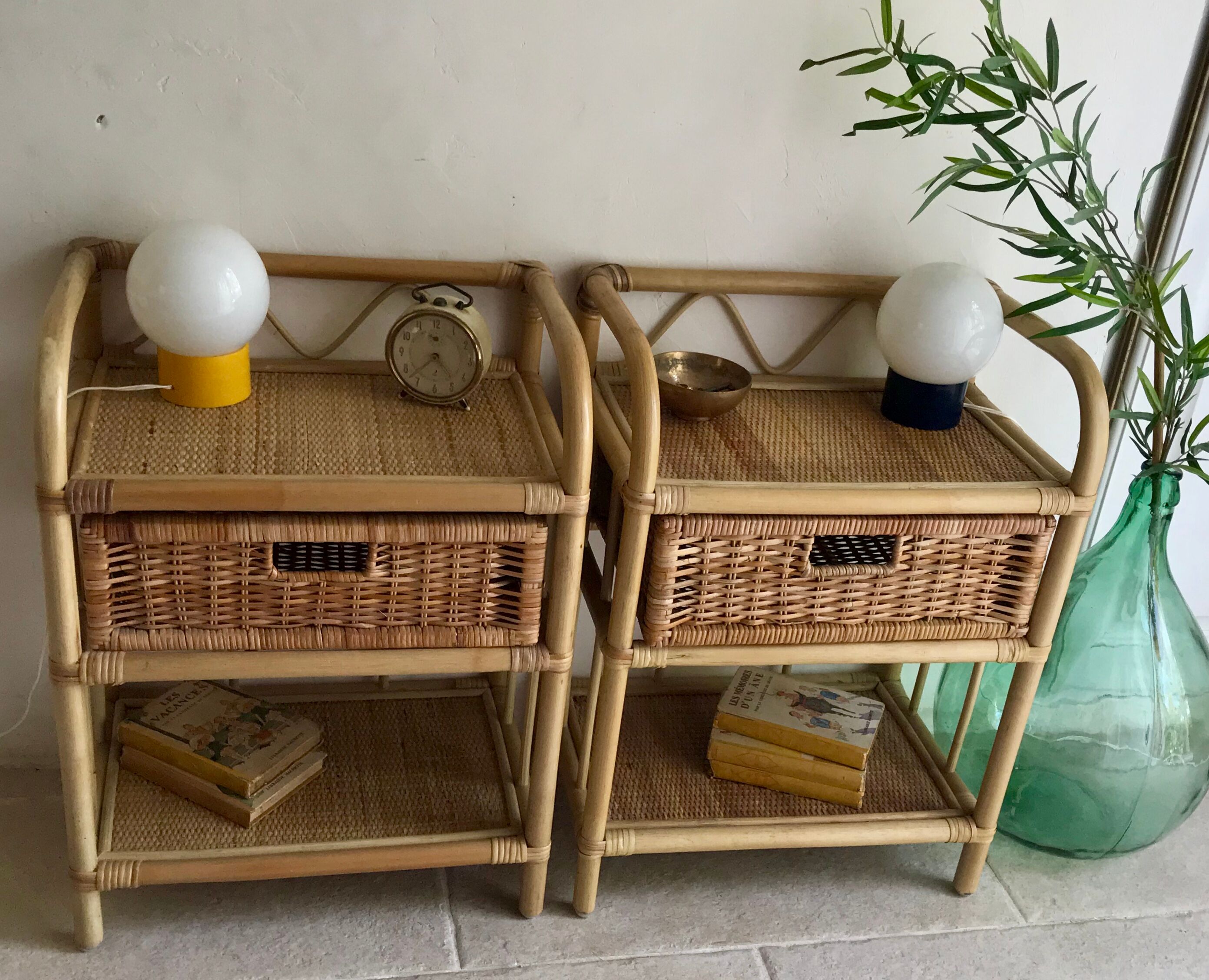 Pair of vintage rattan bedside