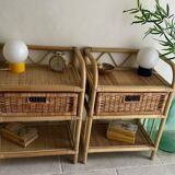 Pair of vintage rattan bedside